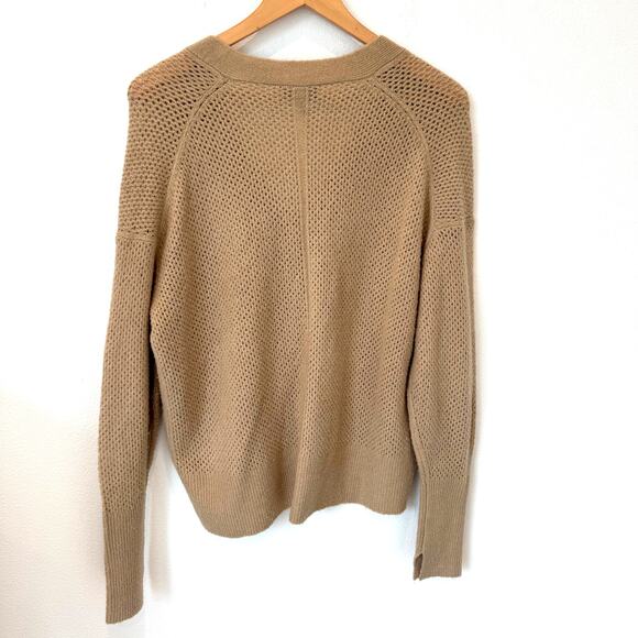 Michael Stars Cozy Open Knit Neutral Tan Cardigan Grandpa Sweater Small - Picture 2 of 9